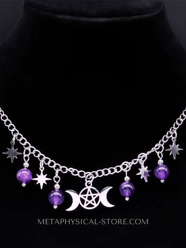 Triple Moon Necklace Amethyst
